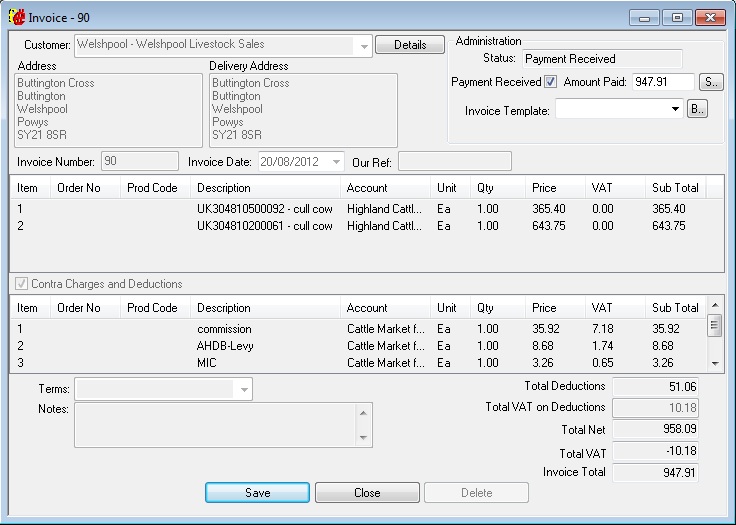 FarmIT 3000 Invoice with Contra Charges